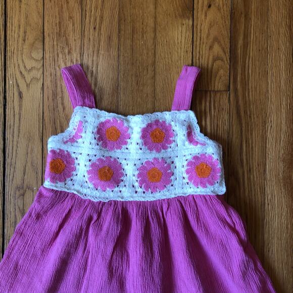 Haute Hippie EUC Toddler 100% Cotton Pink Sundress Crochet Bodice Size 3T - Picture 2 of 5